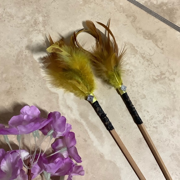 🌸 2PC HAIR PIECE FEATHER BLING LACE CHOPSTICKS BOHO CHIC BOHEMIAN TRIBAL EARTH - Picture 8 of 9